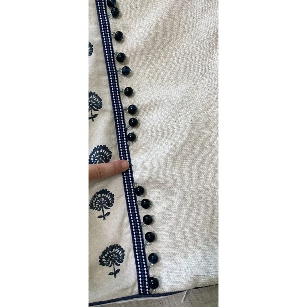 Eastern Accents Pillow Sham White Blue Glass Beads Floral Very Soft Linen Blend?